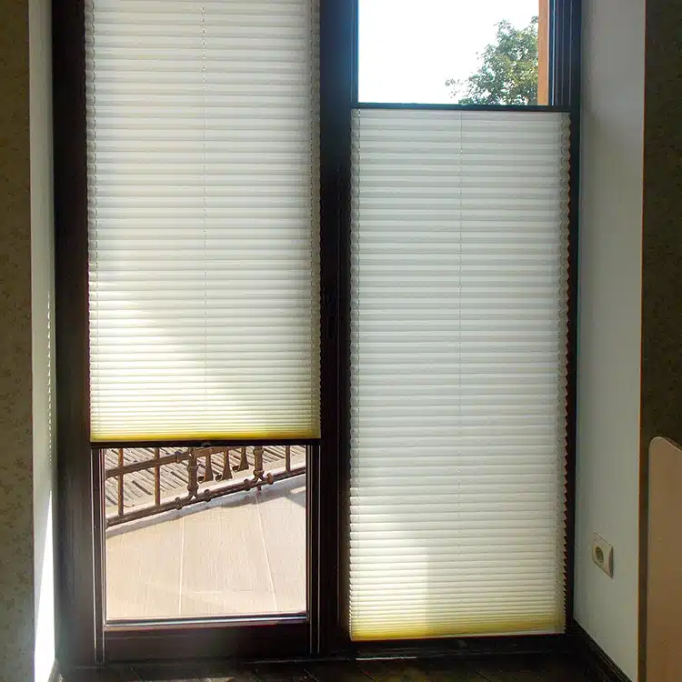 Cellular Shades drawn down to block out light over customers backdoor in Pasco County Home