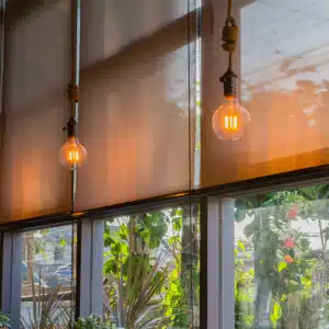 Solar Shades in Restaurant with modern lighting